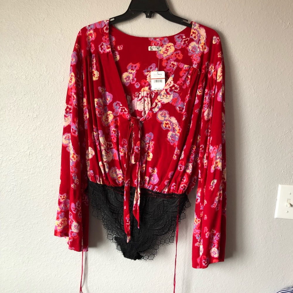 Free People Red Floral Blouse - Picture 4 of 8